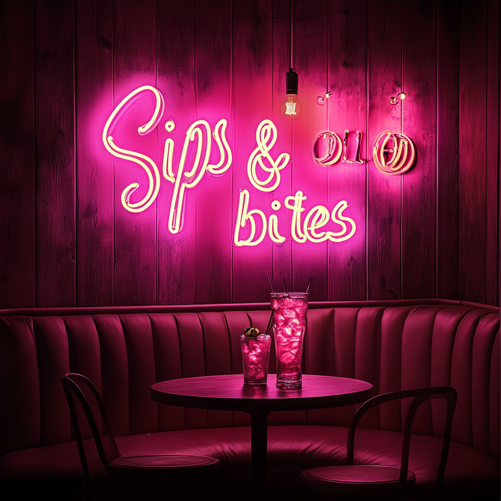 Sips & Bites - Pink Neon Sign, 18 Inches