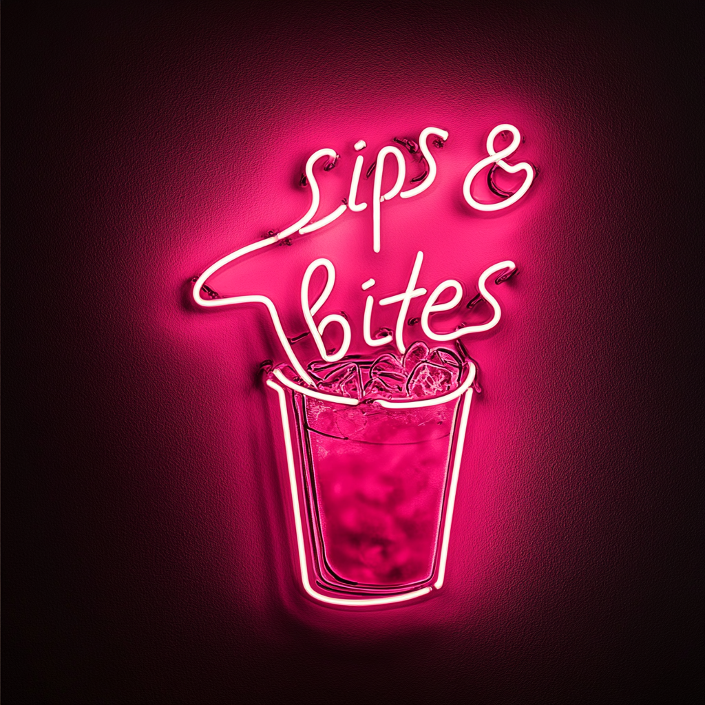 Sips & Bites - Pink Neon Sign, 18 Inches