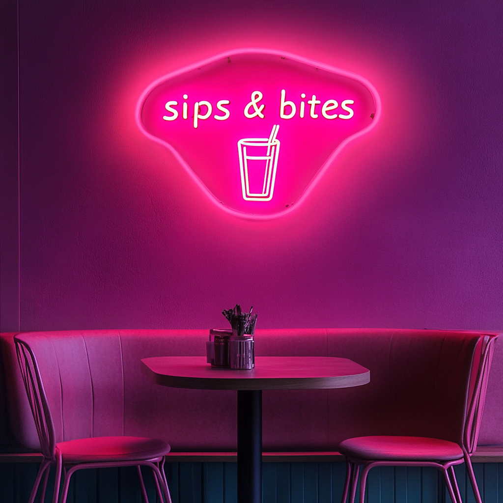 Sips & Bites - Pink Neon Sign, 18 Inches
