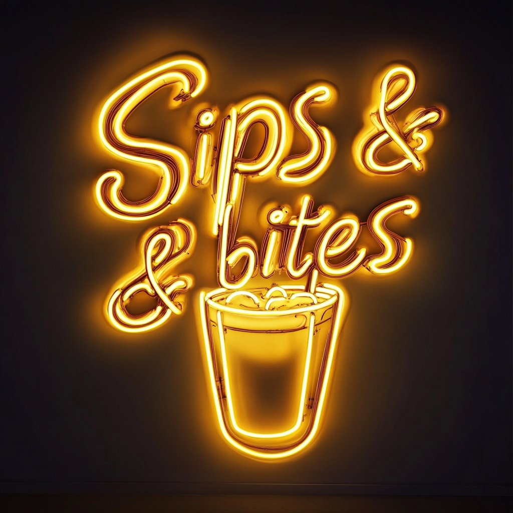 Sips & Bites - Yellow Neon Sign, 24 Inches