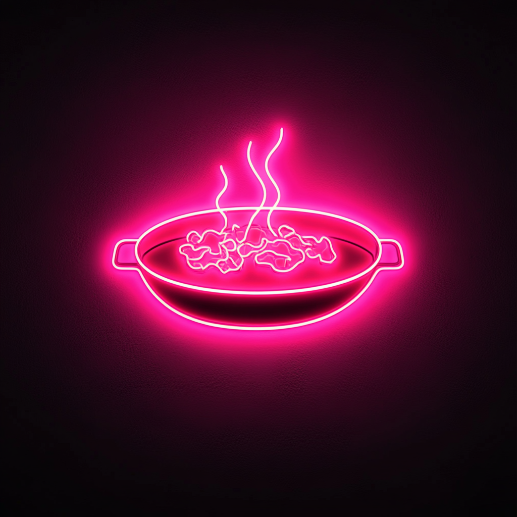 Sizzling Plate - Pink Neon Sign, 18 Inches