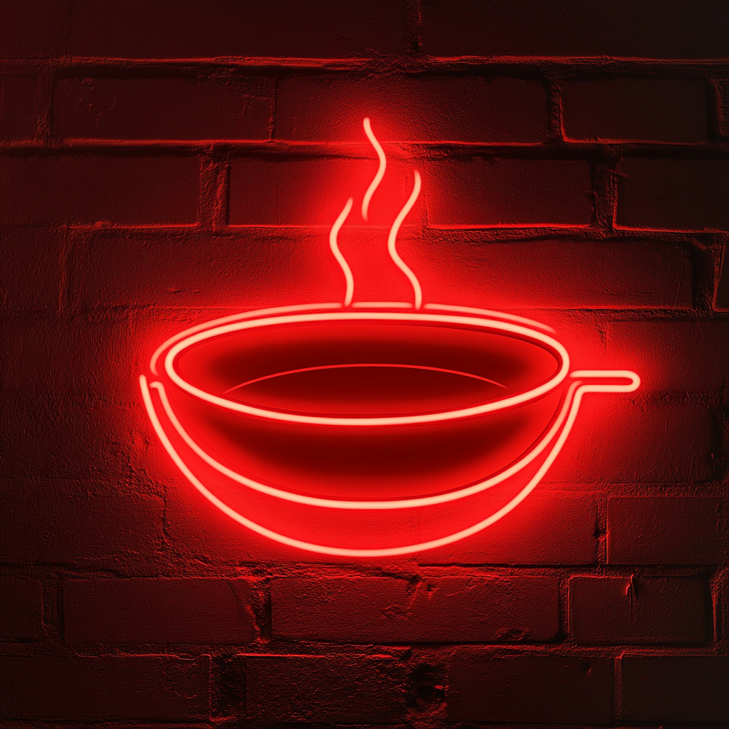 Sizzling Plate - Red Neon Sign, 18 Inches