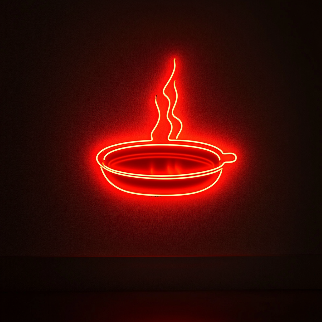Sizzling Plate - Red Neon Sign, 24 Inches