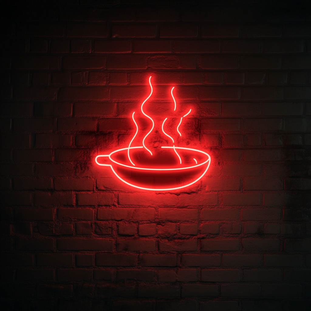 Sizzling Plate - Red Neon Sign, 18 Inches