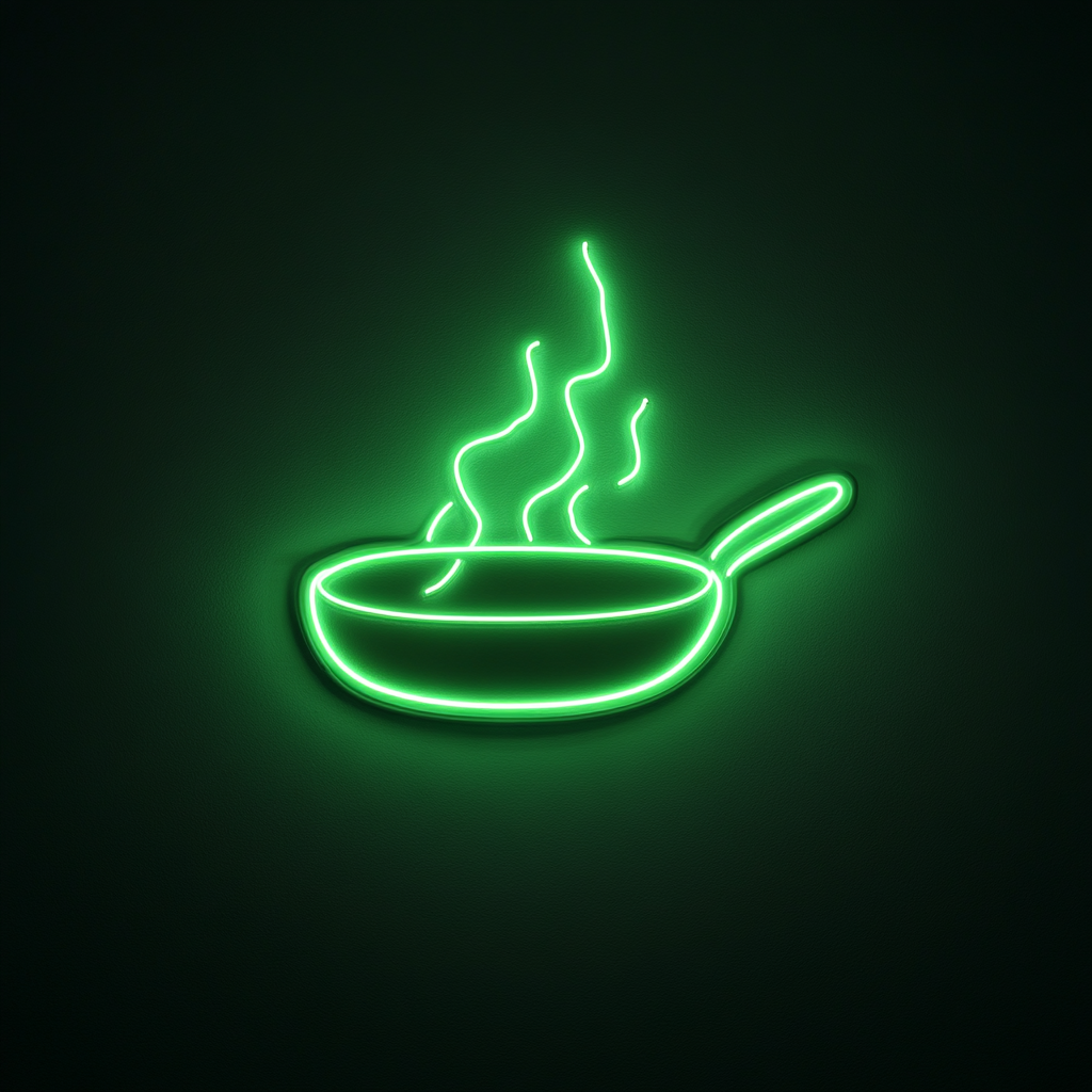 Sizzling Skillet - Green Neon Sign, 24 Inches