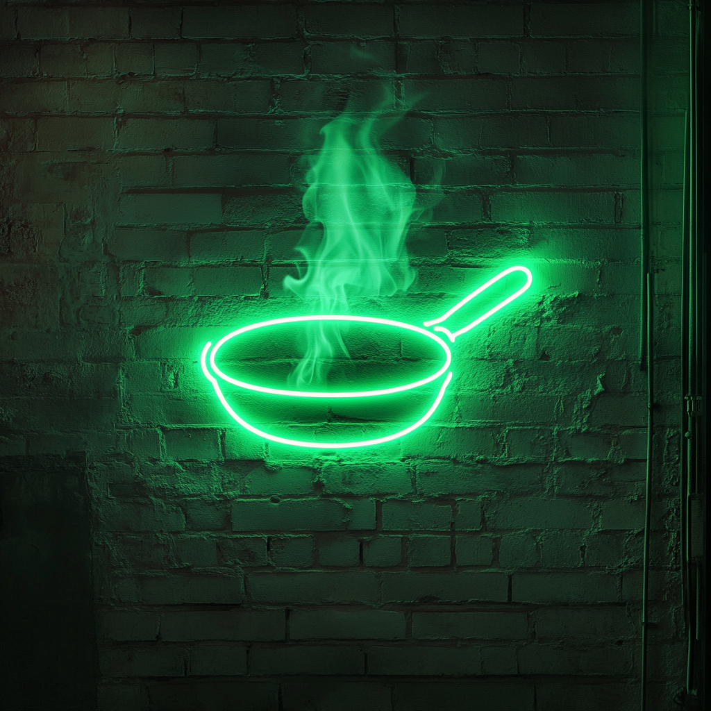Sizzling Skillet - Green Neon Sign, 24 Inches