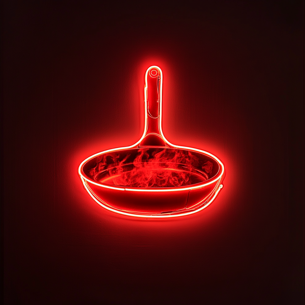 Sizzling Skillet - Red Neon Sign, 24 Inches