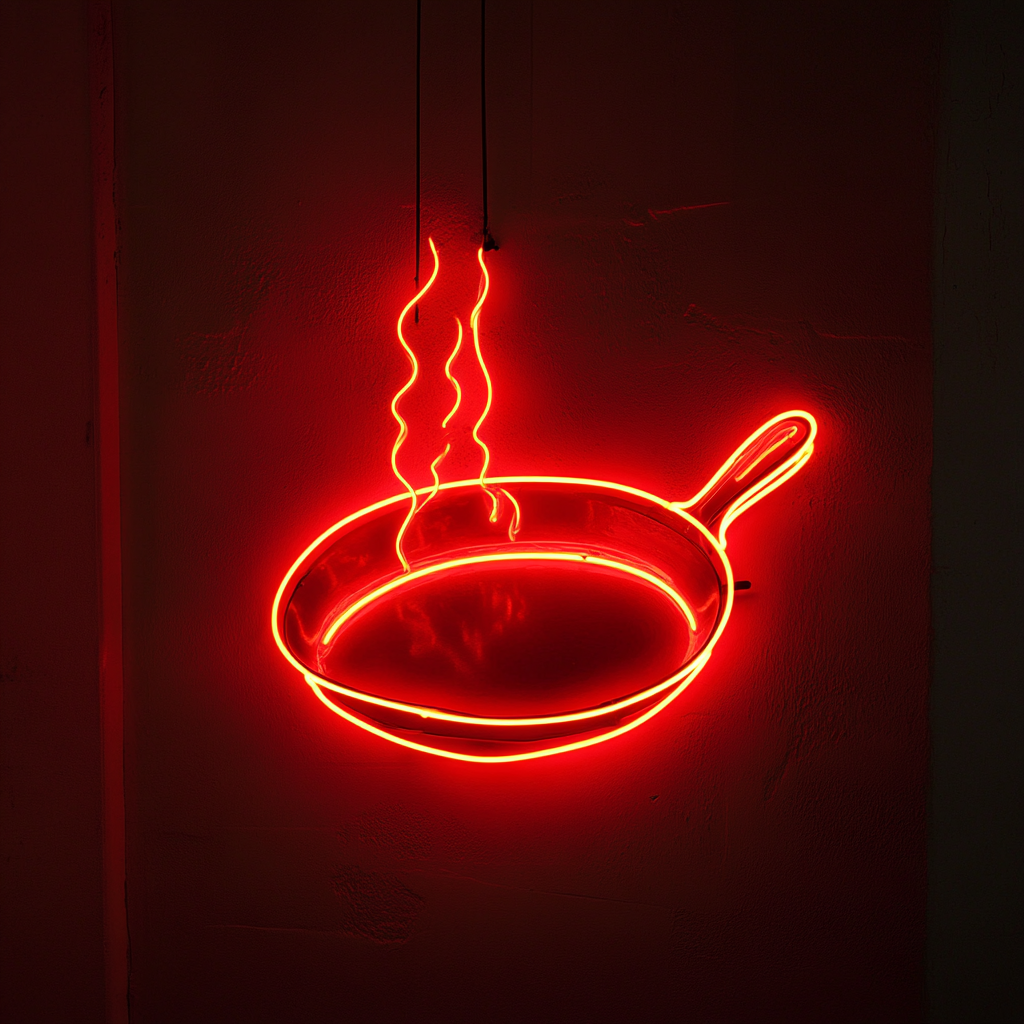 Sizzling Skillet - Red Neon Sign, 24 Inches