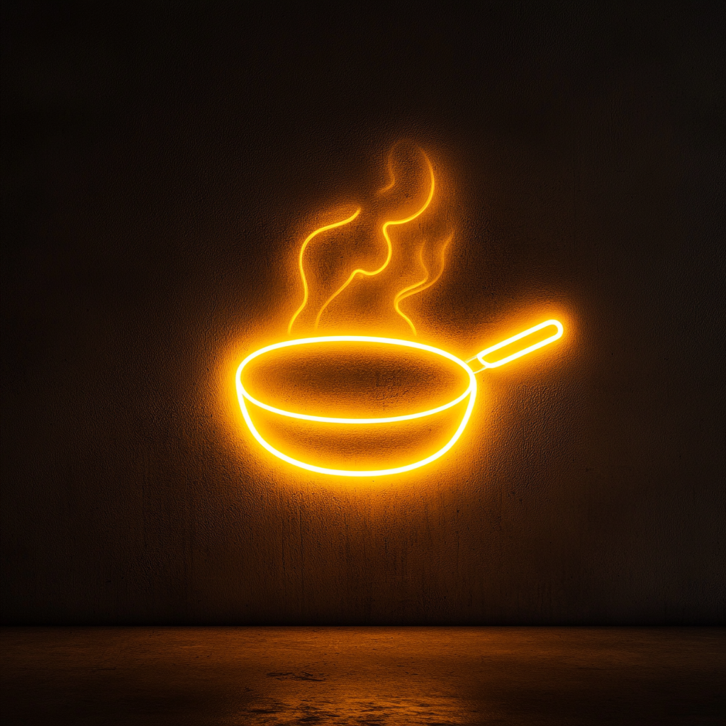 Sizzling Skillet - Yellow Neon Sign, 24 Inches