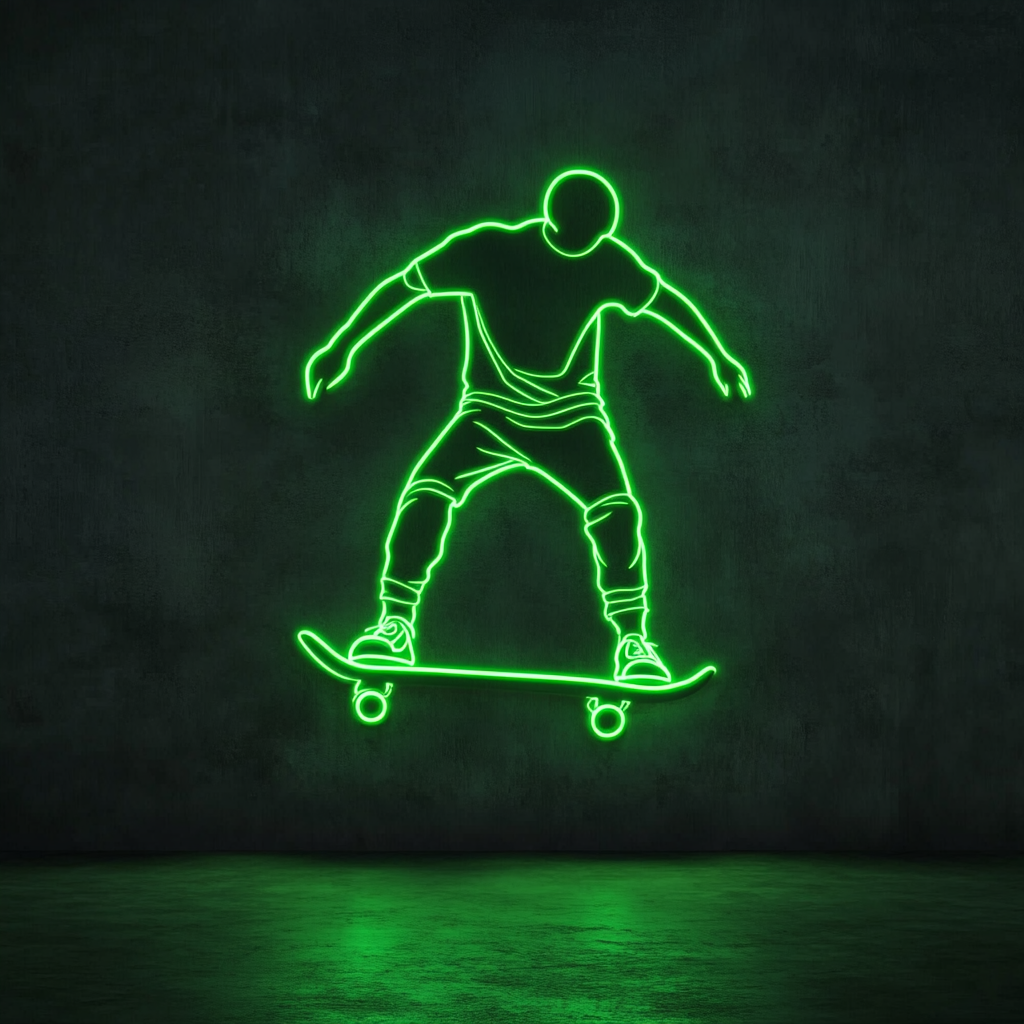 Skateboard - Green Neon Sign, 18 Inches
