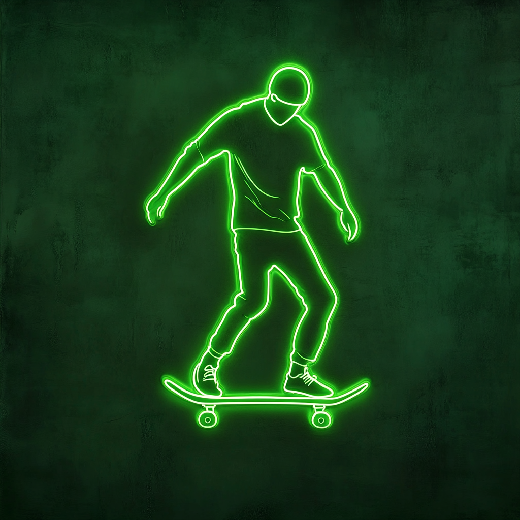 Skateboard - Green Neon Sign, 24 Inches