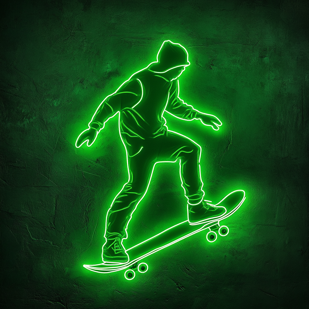 Skateboard - Green Neon Sign, 18 Inches