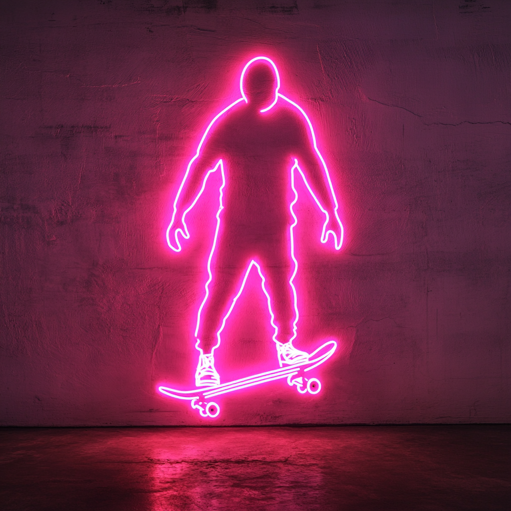 Skateboard - Pink Neon Sign, 18 Inches