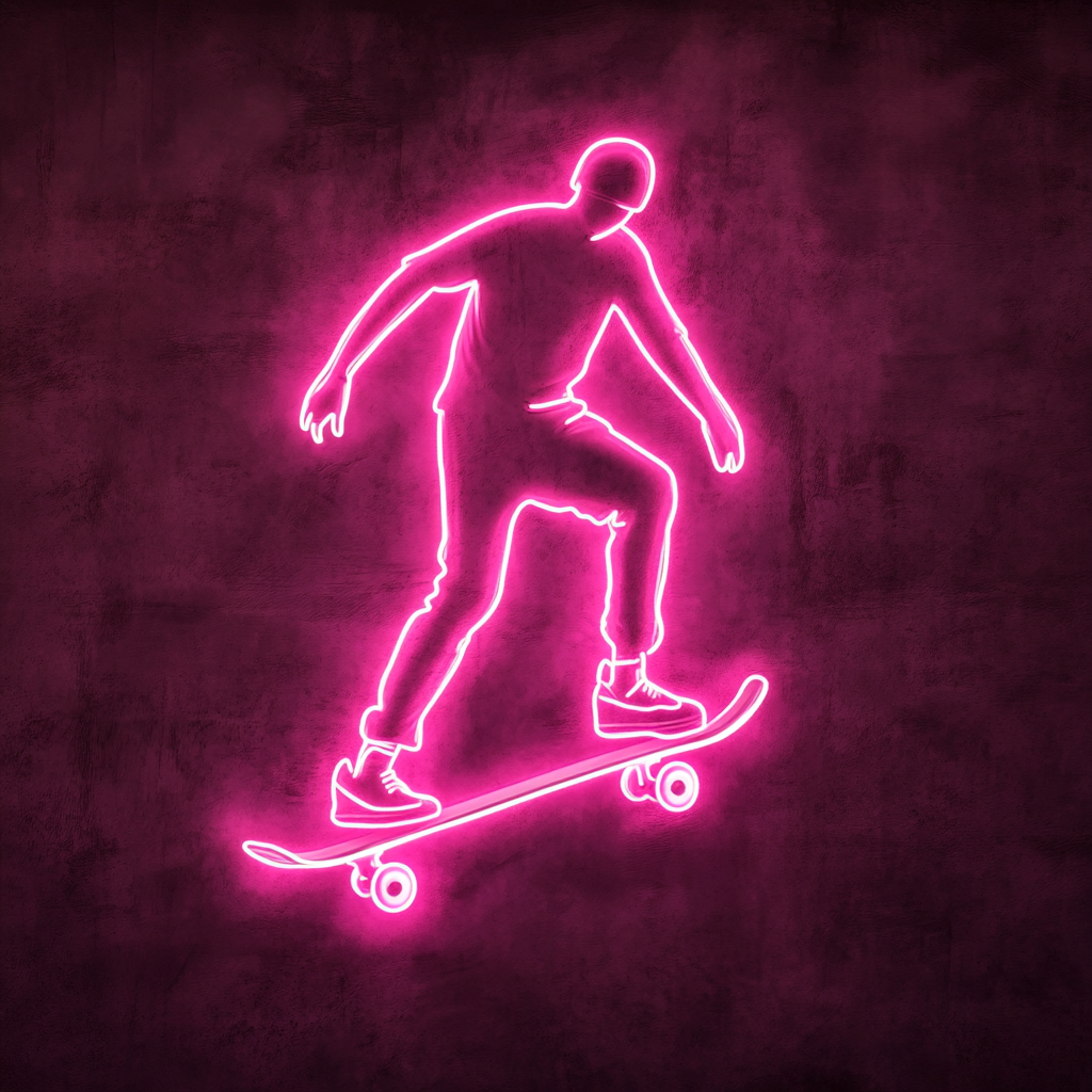 Skateboard - Pink Neon Sign, 18 Inches