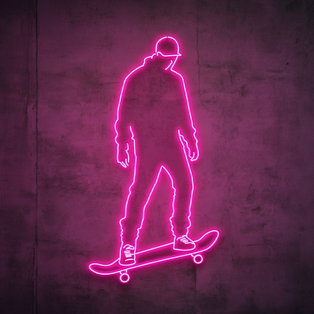 Skateboard - Pink Neon Sign, 24 Inches