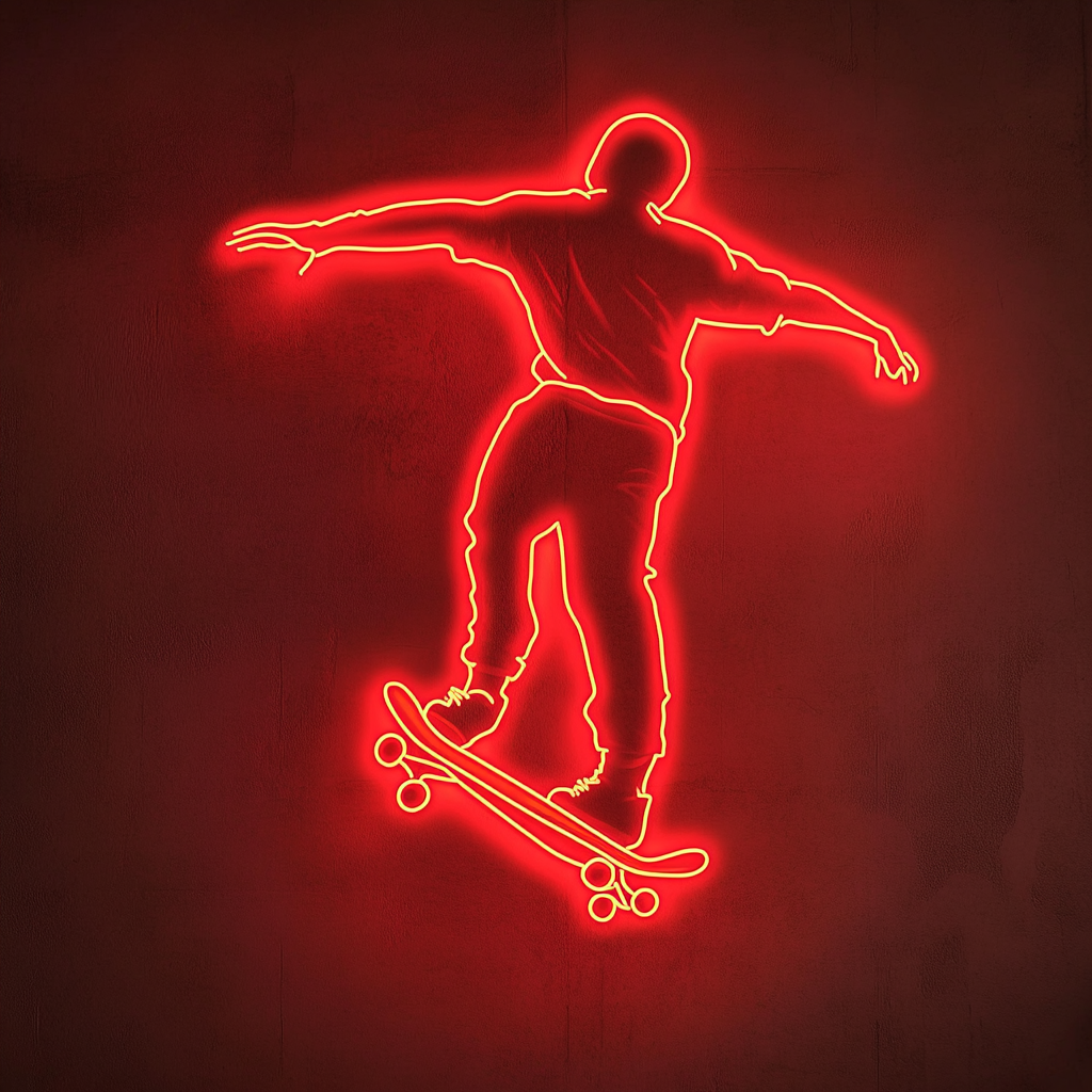 Skateboard - Red Neon Sign, 18 Inches