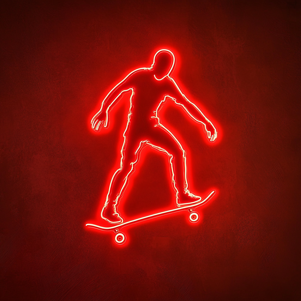 Skateboard - Red Neon Sign, 18 Inches