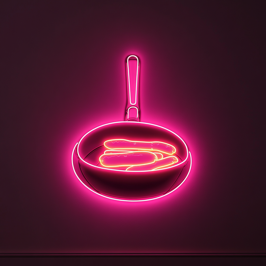 Skillet with Sausages - Pink Neon Sign, 18 Inches