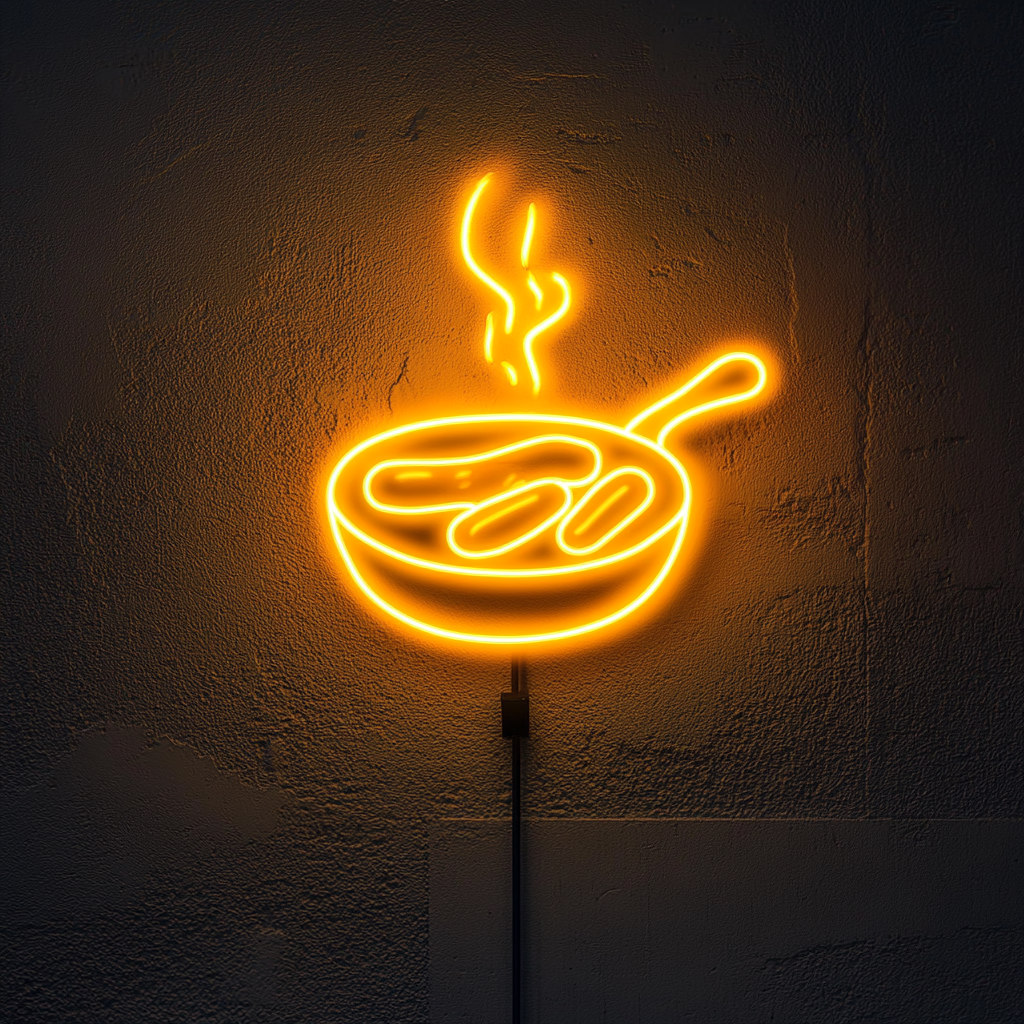 Skillet with Sausages - Yellow Neon Sign, 18 Inches