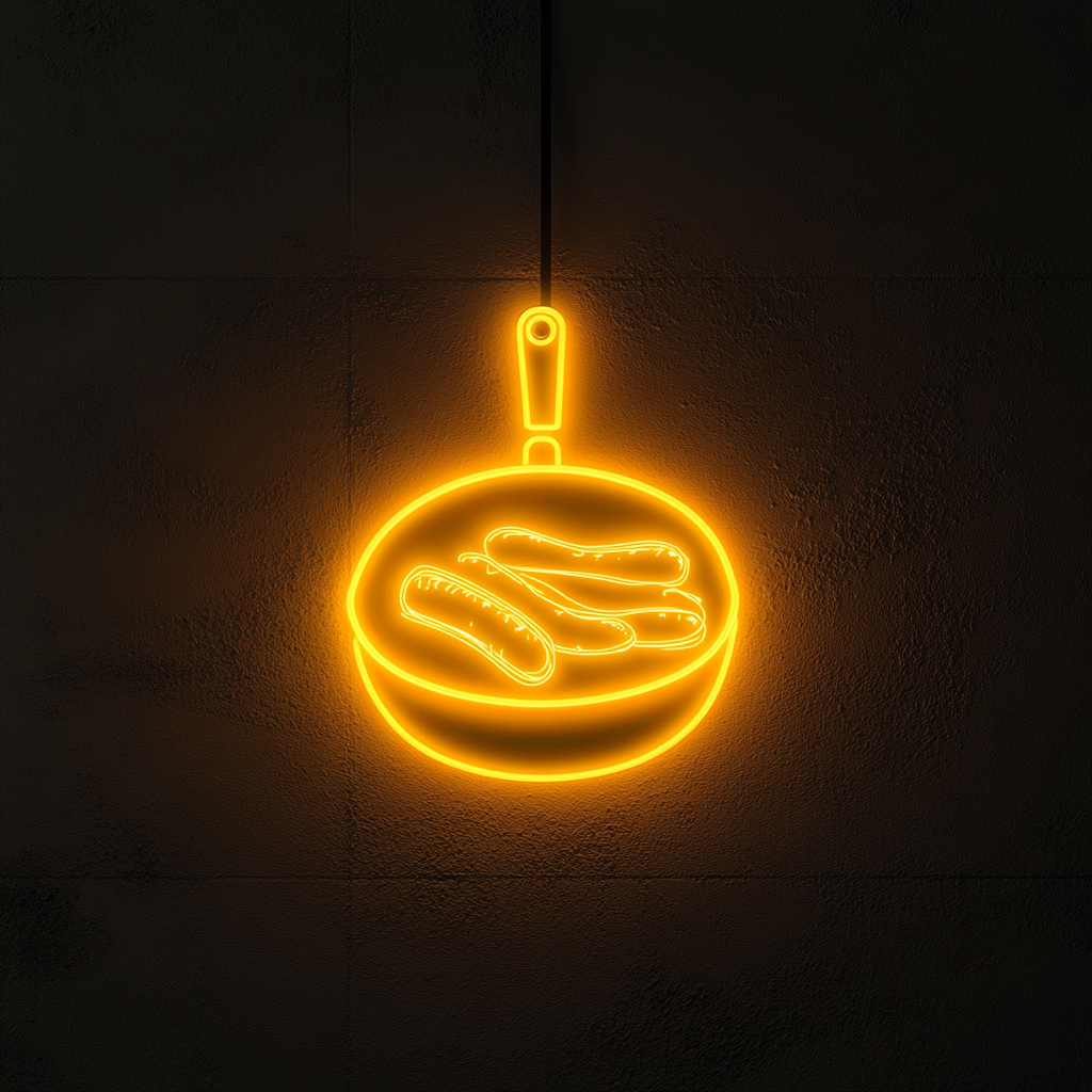 Skillet with Sausages - Yellow Neon Sign, 24 Inches