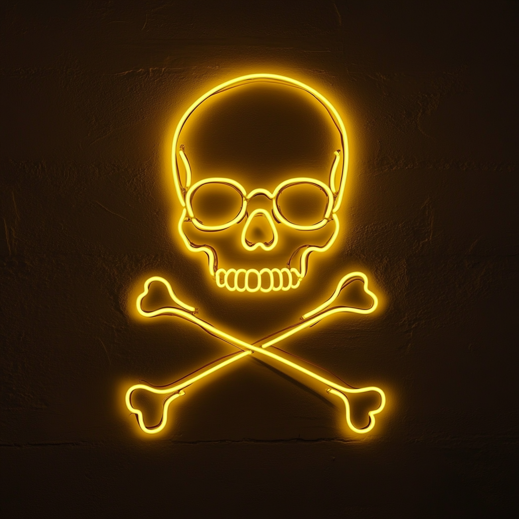 Skull - Yellow Neon Sign, 18 Inches