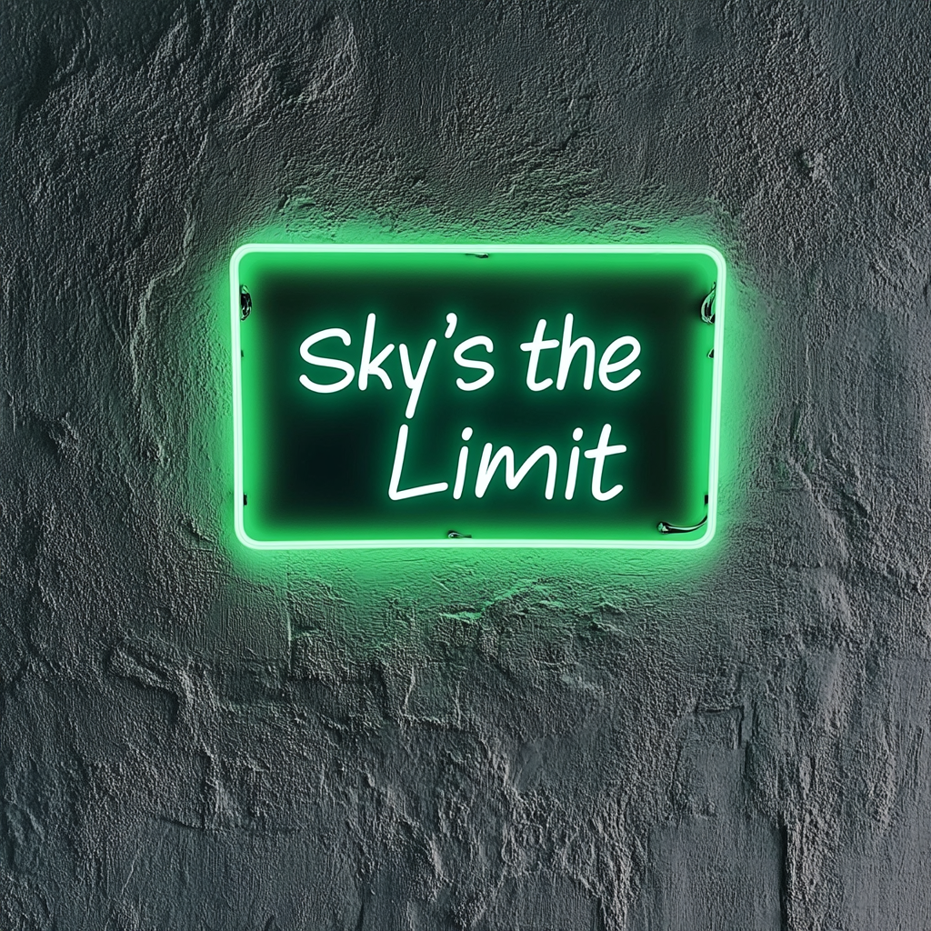 "Skys the Limit" - Green Neon Sign, 24 Inches