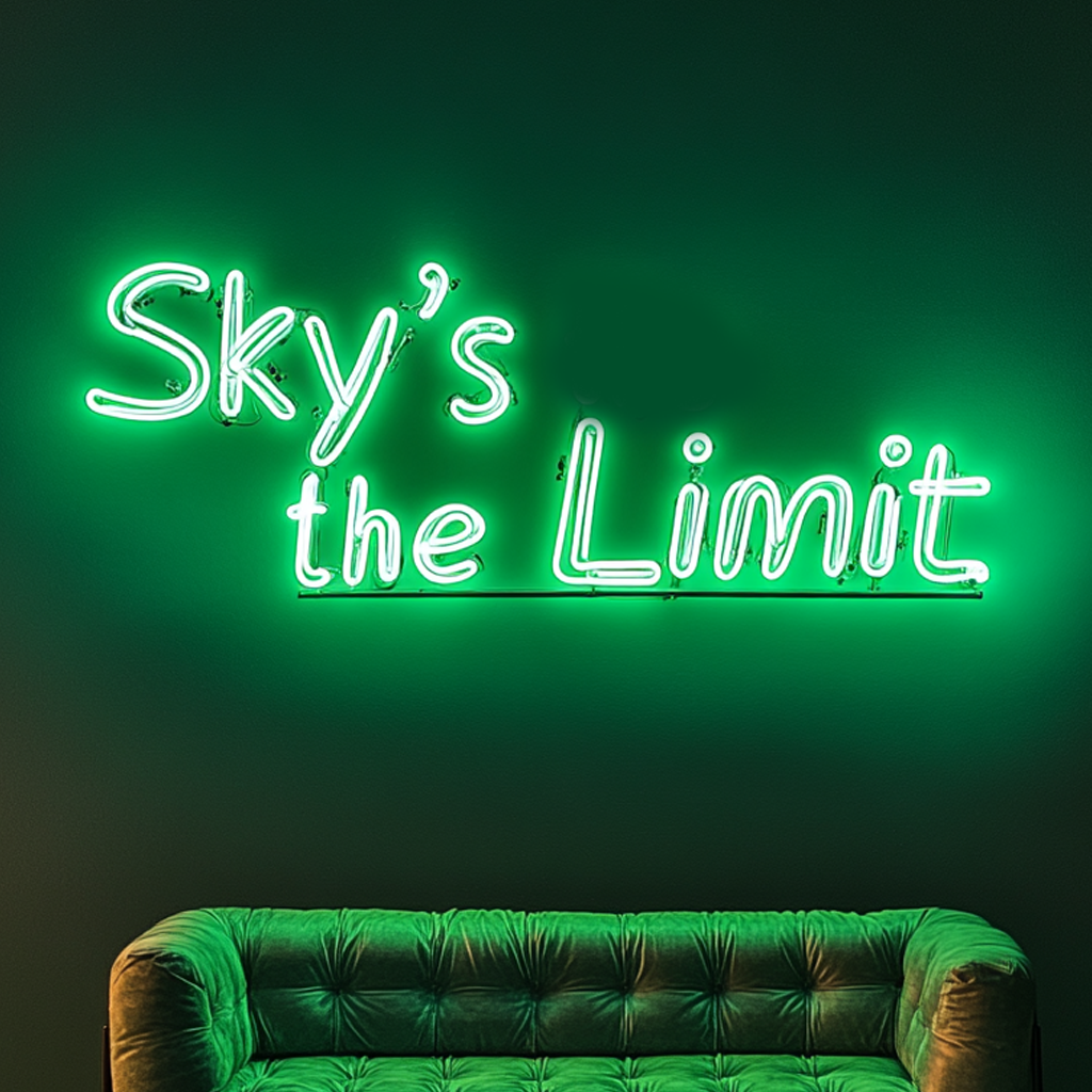 "Skys the Limit" - Green Neon Sign, 24 Inches