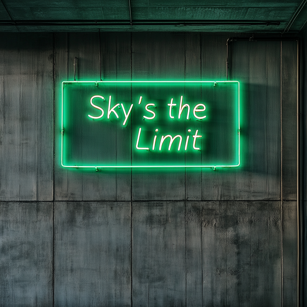 "Skys the Limit" - Green Neon Sign, 24 Inches