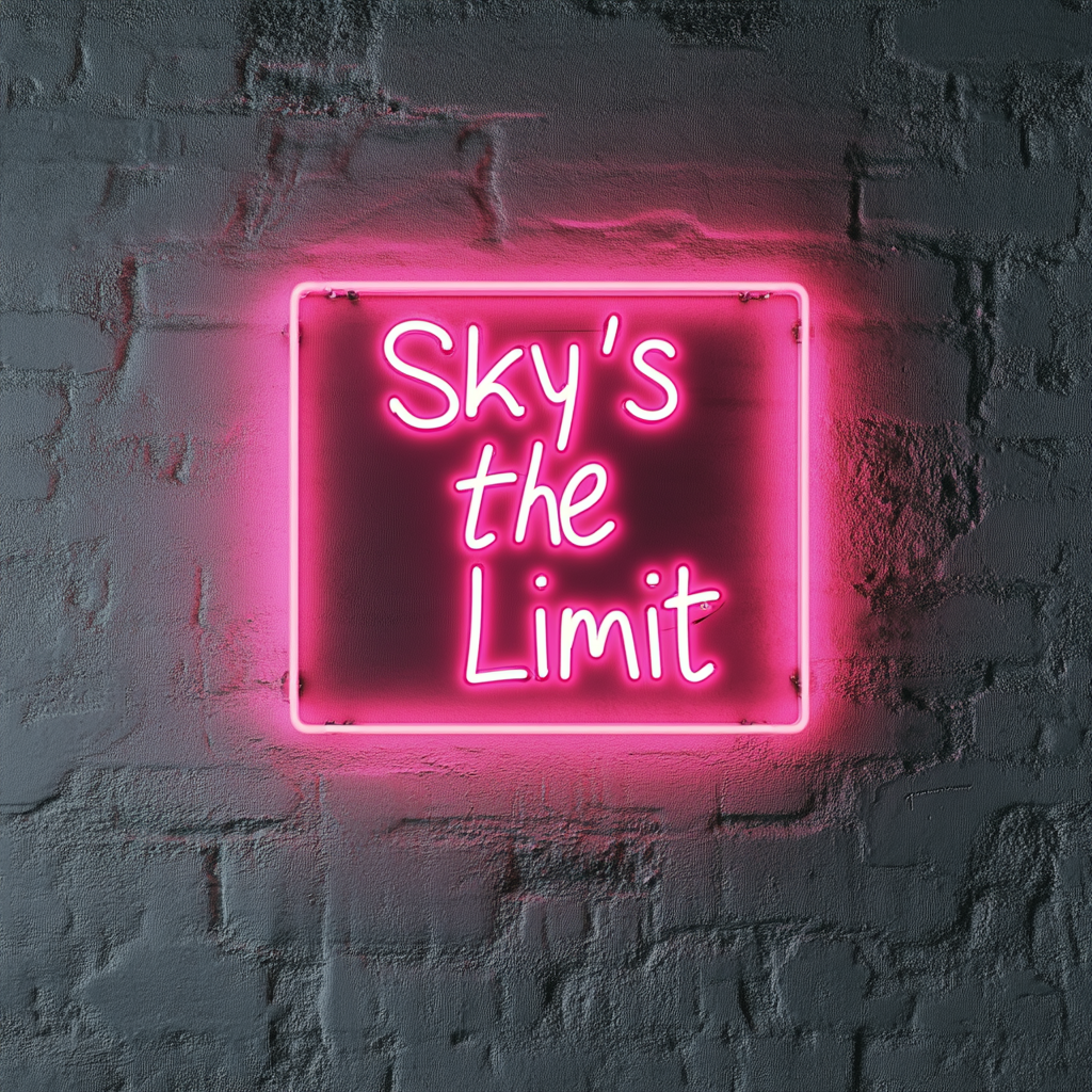 "Skys the Limit" - Pink Neon Sign, 24 Inches