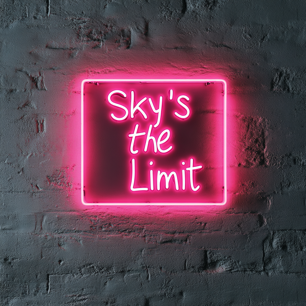 "Skys the Limit" - Pink Neon Sign, 24 Inches