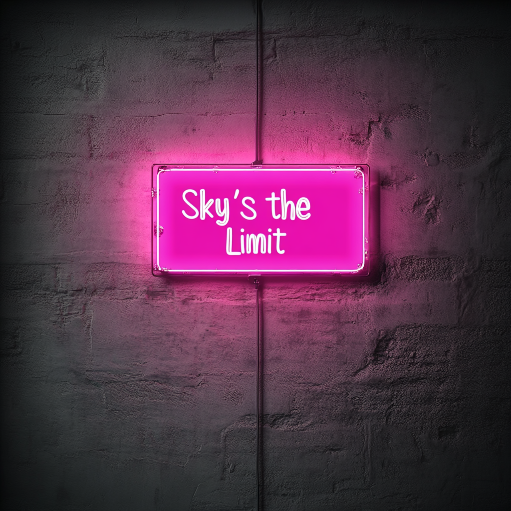 "Skys the Limit" - Pink Neon Sign, 24 Inches