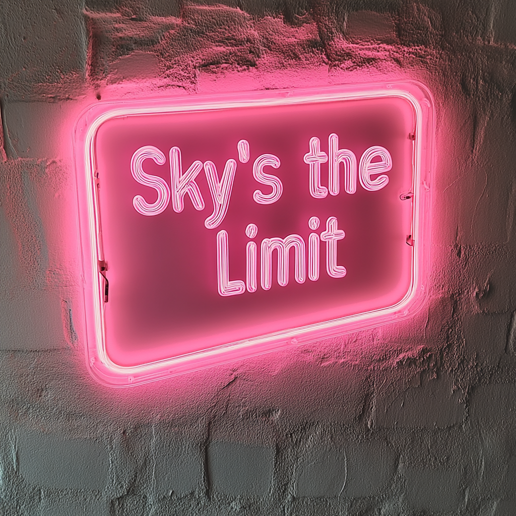 "Skys the Limit" - Pink Neon Sign, 24 Inches