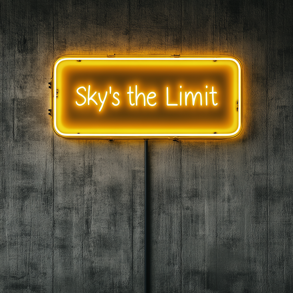 "Skys the Limit" - Yellow Neon Sign, 24 Inches
