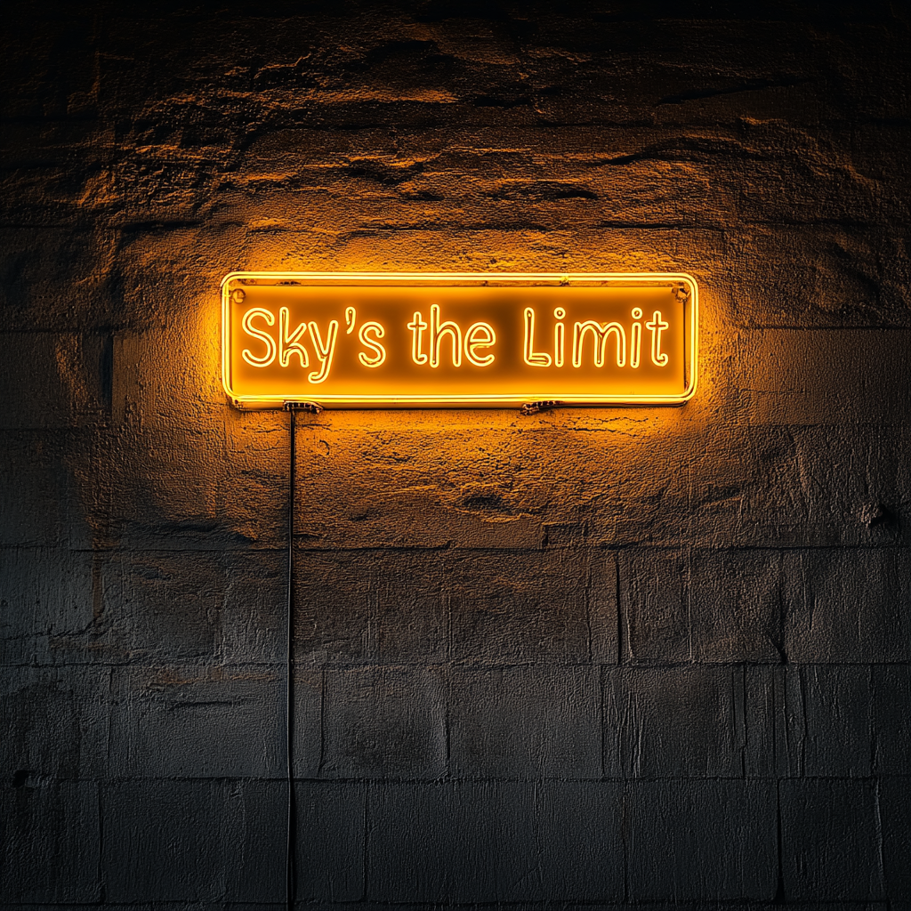 "Skys the Limit" - Yellow Neon Sign, 24 Inches