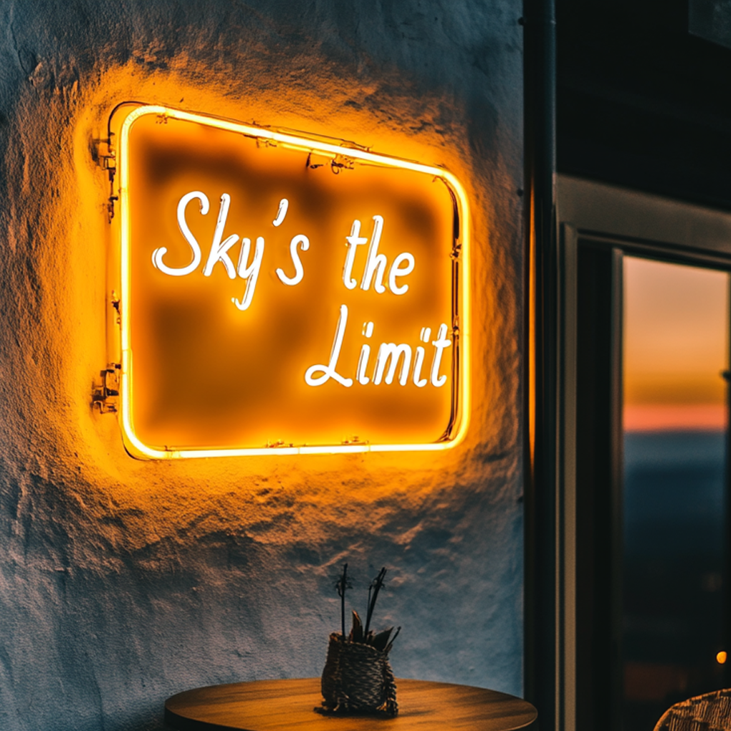 "Skys the Limit" - Yellow Neon Sign, 24 Inches