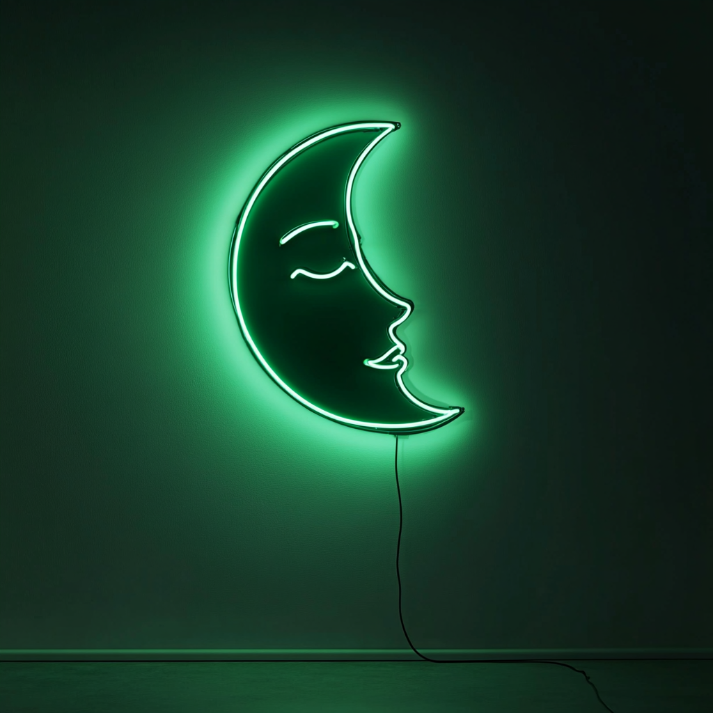 Sleeping Moon - Green Neon Sign, 24 Inches