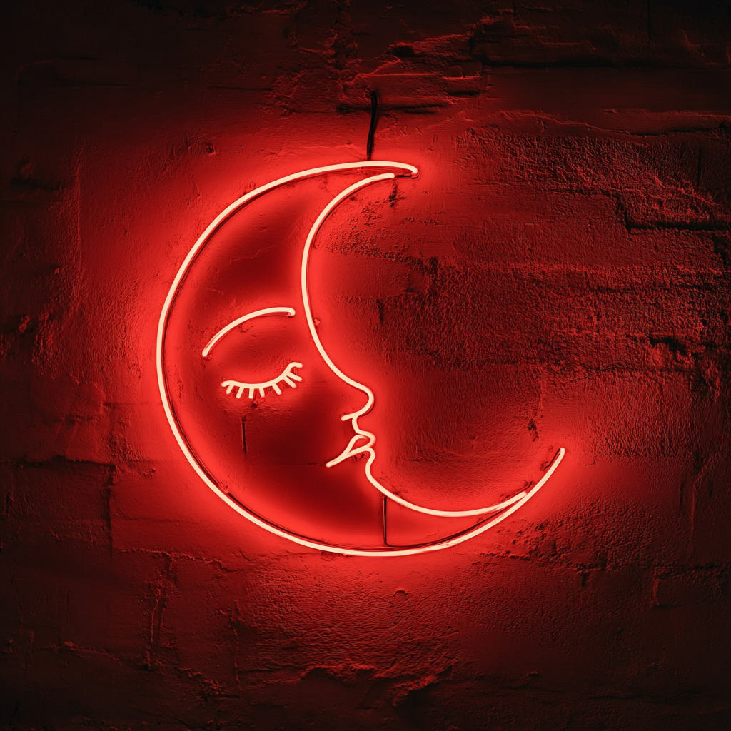 Sleeping Moon - Red Neon Sign, 18 Inches