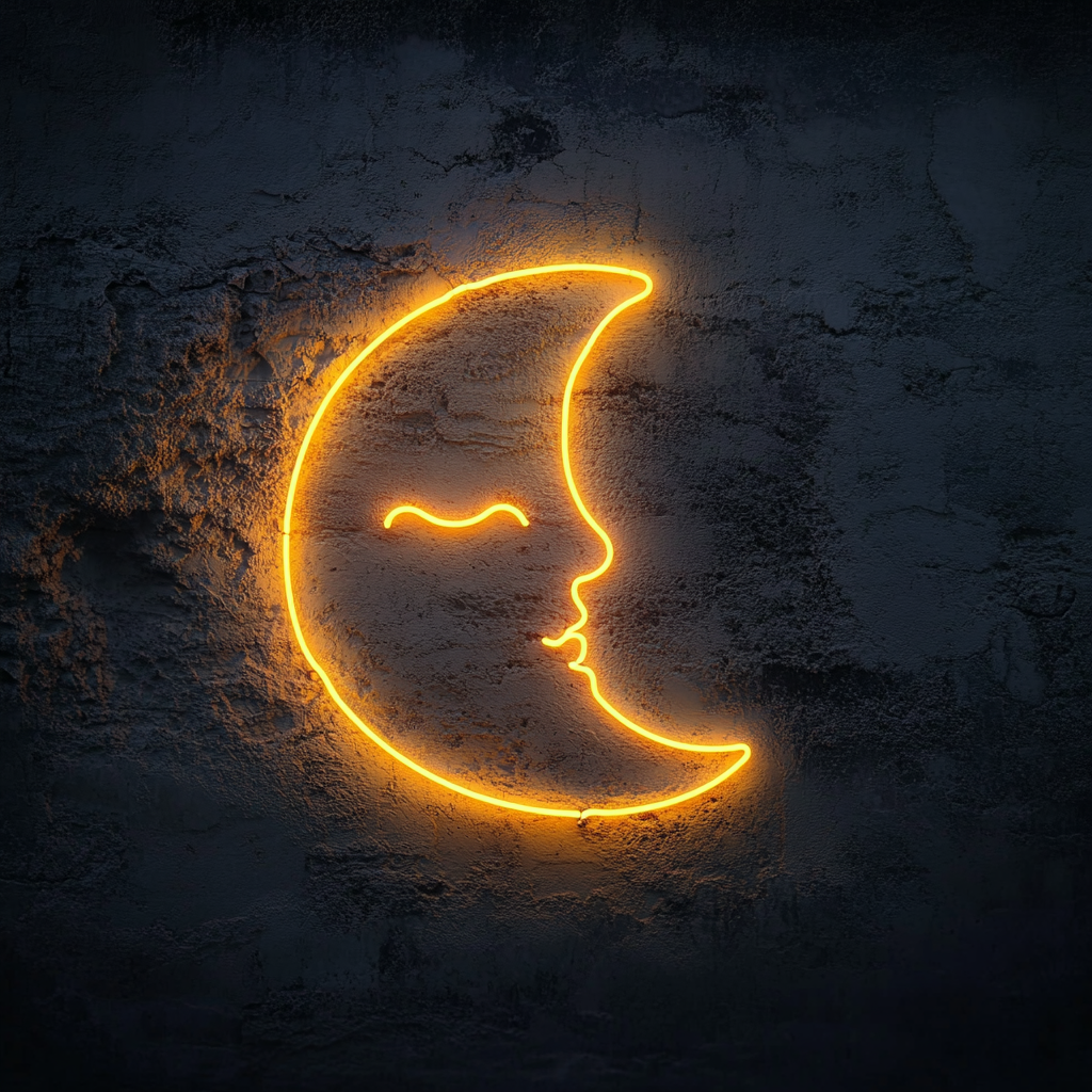 Sleeping Moon - Yellow Neon Sign, 18 Inches