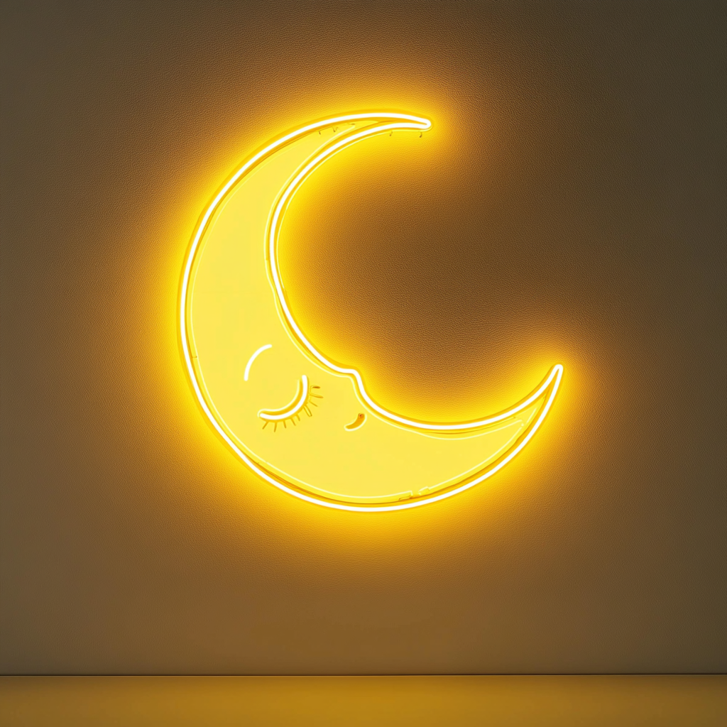 Sleeping Moon - Yellow Neon Sign, 18 Inches