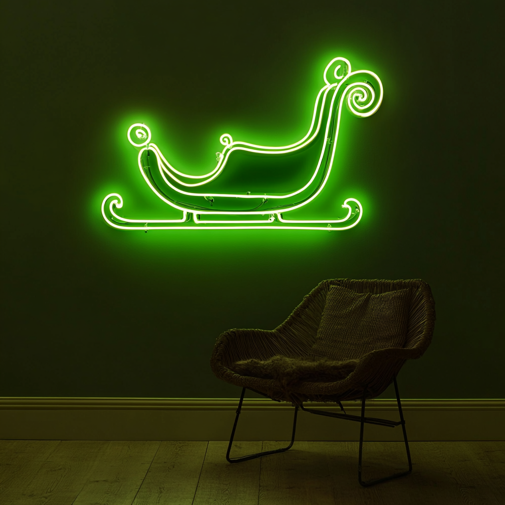Sleigh - Green Neon Sign, 18 Inches