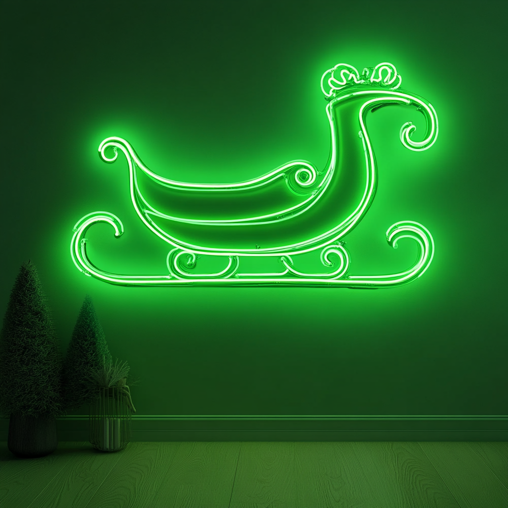 Sleigh - Green Neon Sign, 24 Inches