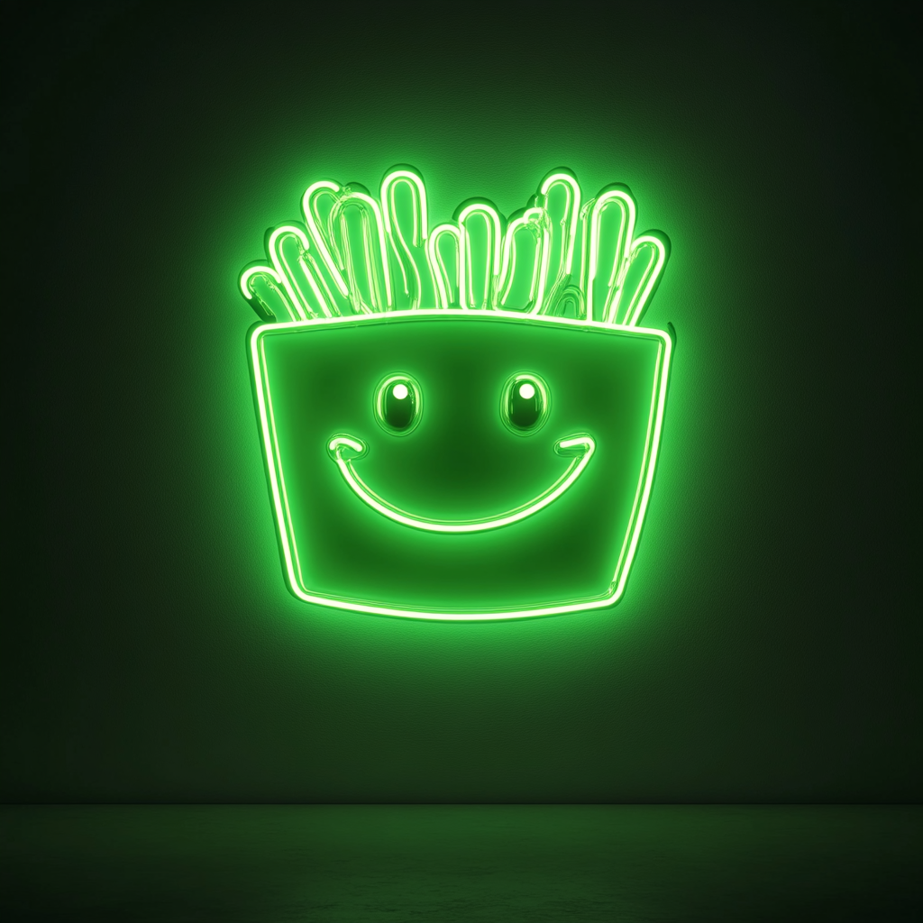 Smiley Face Fries - Green Neon Sign, 24 Inches
