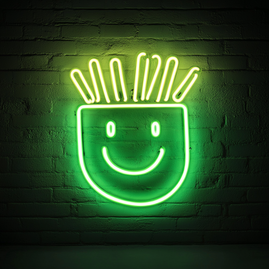 Smiley Face Fries - Green Neon Sign, 18 Inches