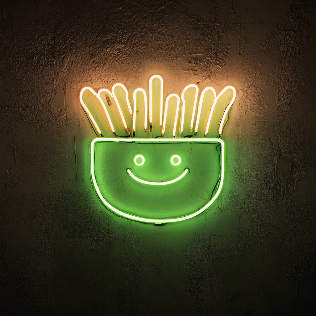 Smiley Face Fries - Green Neon Sign, 24 Inches