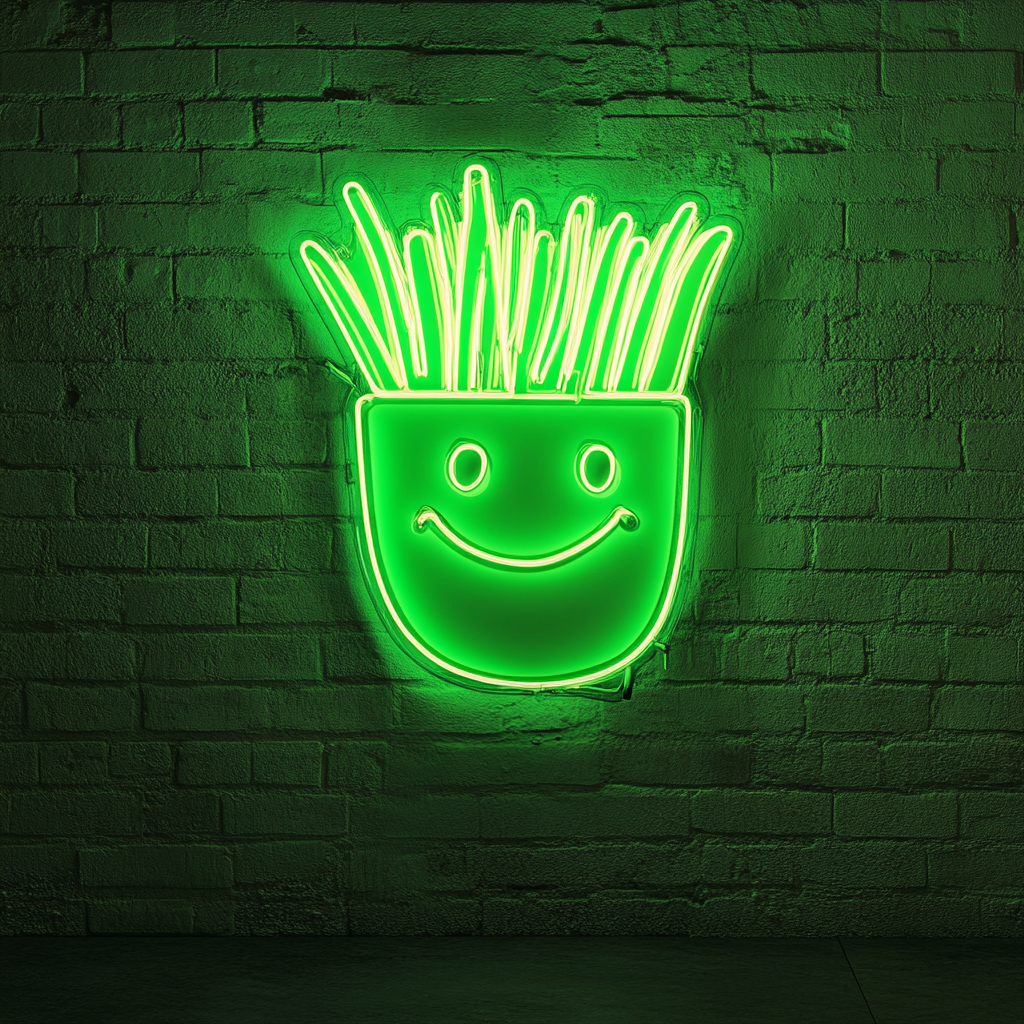Smiley Face Fries - Green Neon Sign, 24 Inches