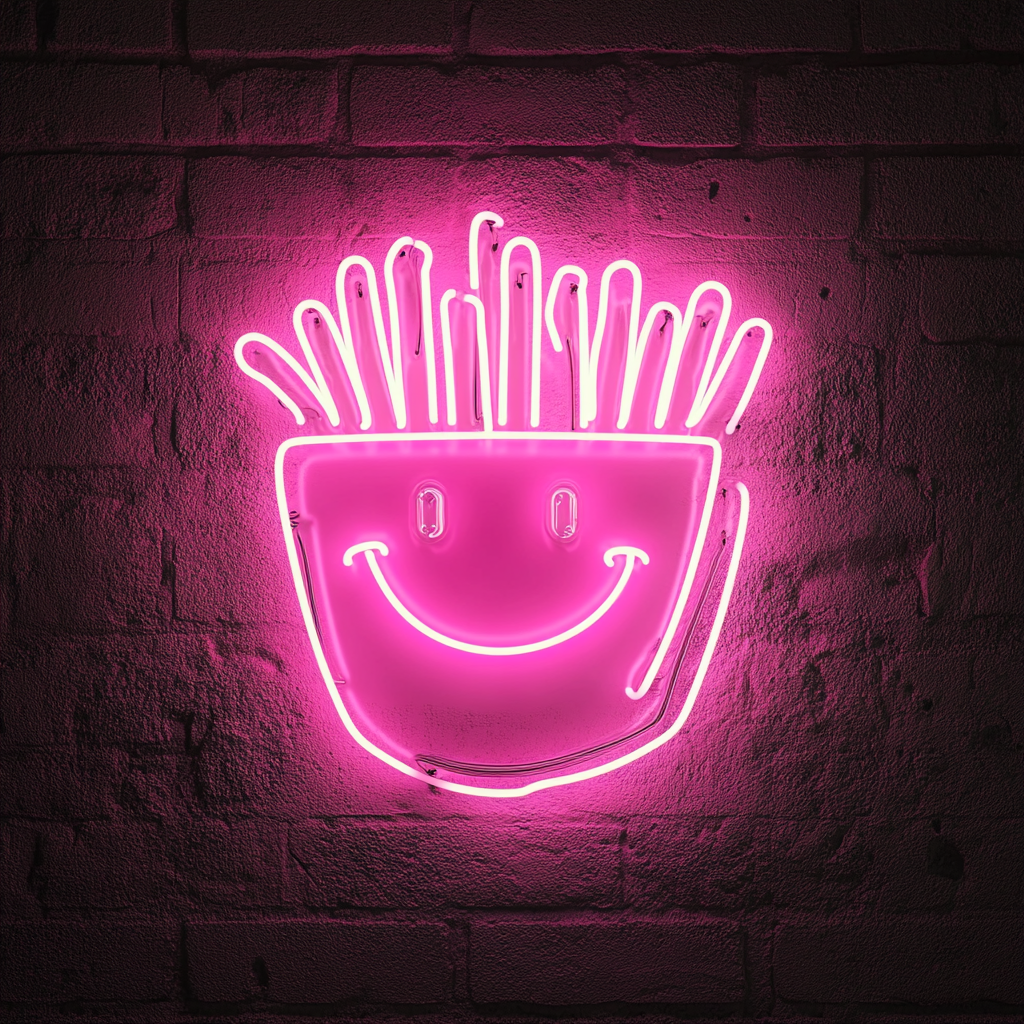 Smiley Face Fries - Pink Neon Sign, 18 Inches