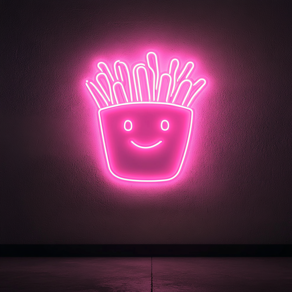 Smiley Face Fries - Pink Neon Sign, 24 Inches