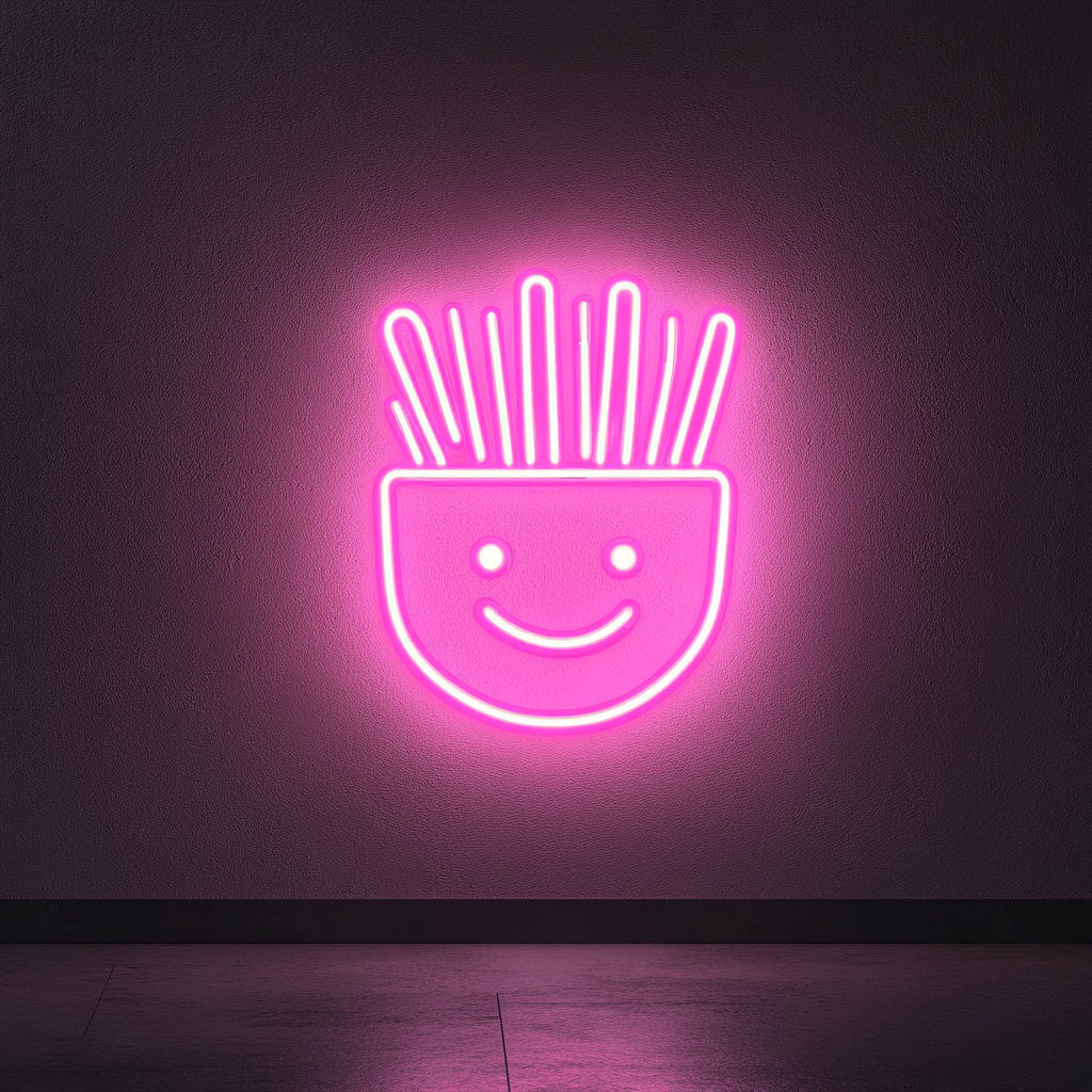 Smiley Face Fries - Pink Neon Sign, 24 Inches