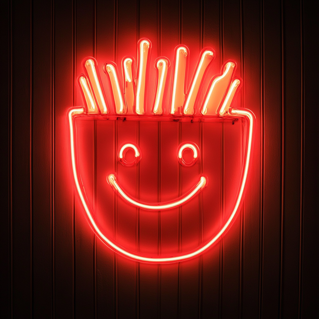 Smiley Face Fries - Red Neon Sign, 24 Inches