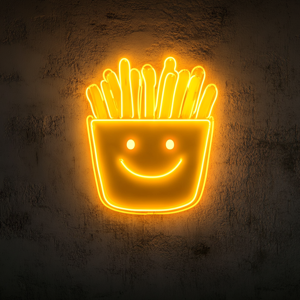 Smiley Face Fries - Yellow Neon Sign, 24 Inches